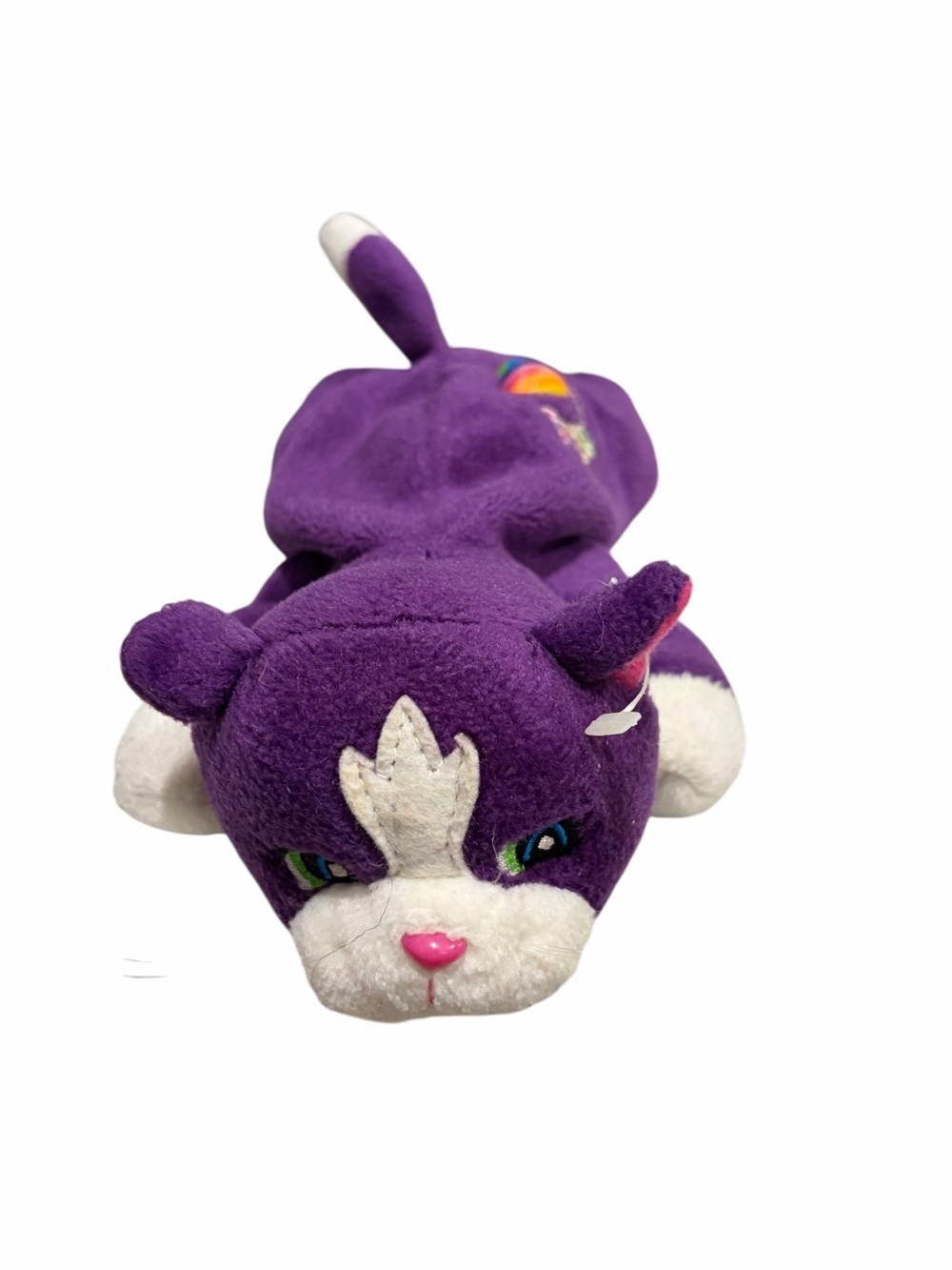 Lisa Frank Purple Plush Cat Toy with Rainbow Patch